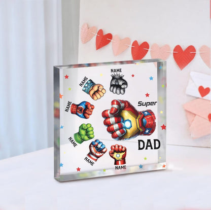 Personalized Superhero Dad Fist Bump Up to 6 Kids Acrylic Plaque
