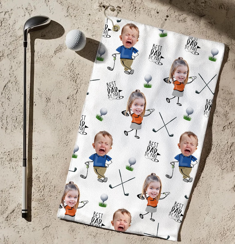 Custom Photo Golf Towel With Baby Face, Custom Dad Golf Towel With Kids Faces