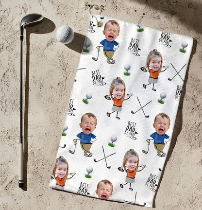 Custom Photo Golf Towel With Baby Face, Custom Dad Golf Towel With Kids Faces
