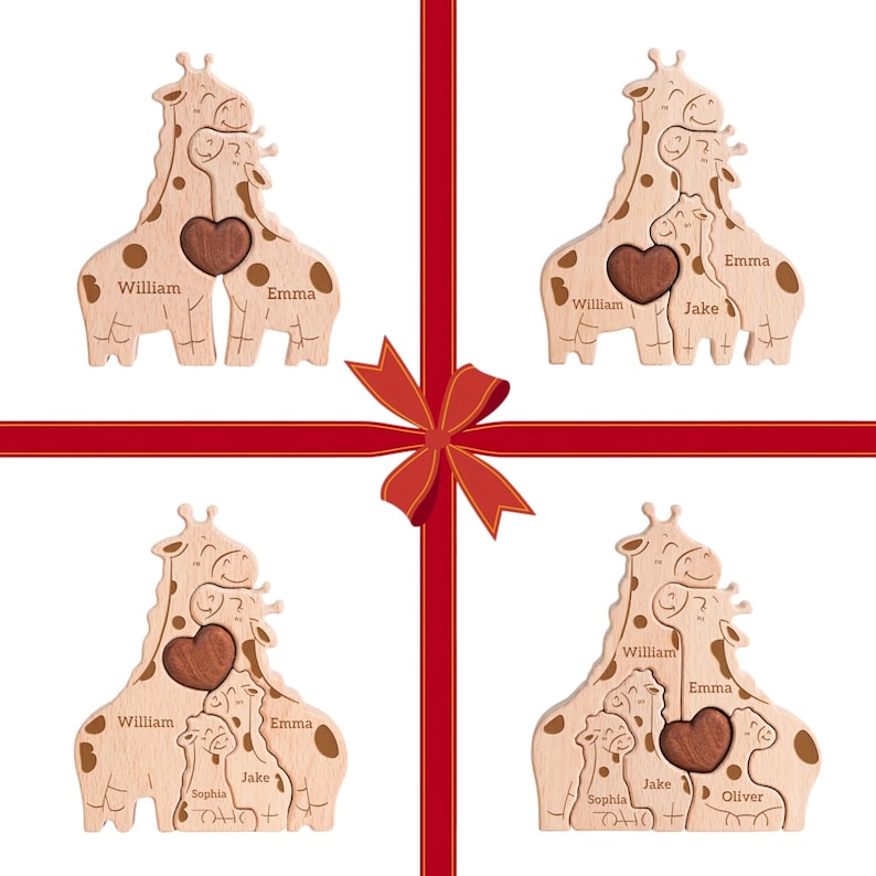 Personalized Giraffe Family Puzzle, Mothers Day Gift, Family Christmas Gift