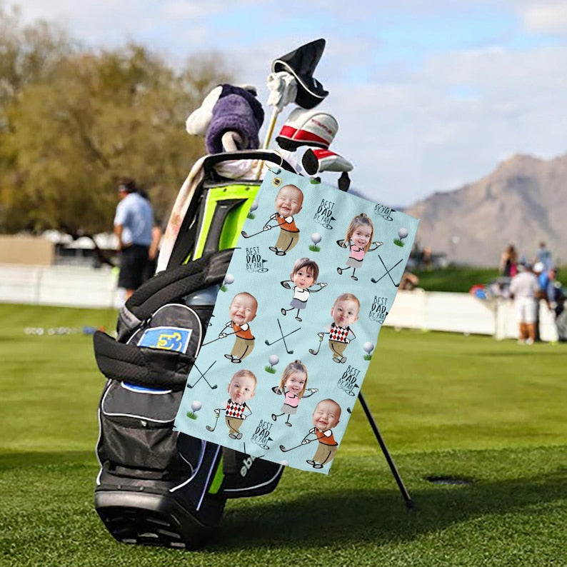 Custom Photo Golf Towel With Baby Face, Custom Dad Golf Towel With Kids Faces