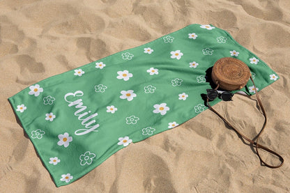 Daisy Custom Beach Towel, Groovy Personalized Pool Towel, Bachelorette Bridesmaid Gifts
