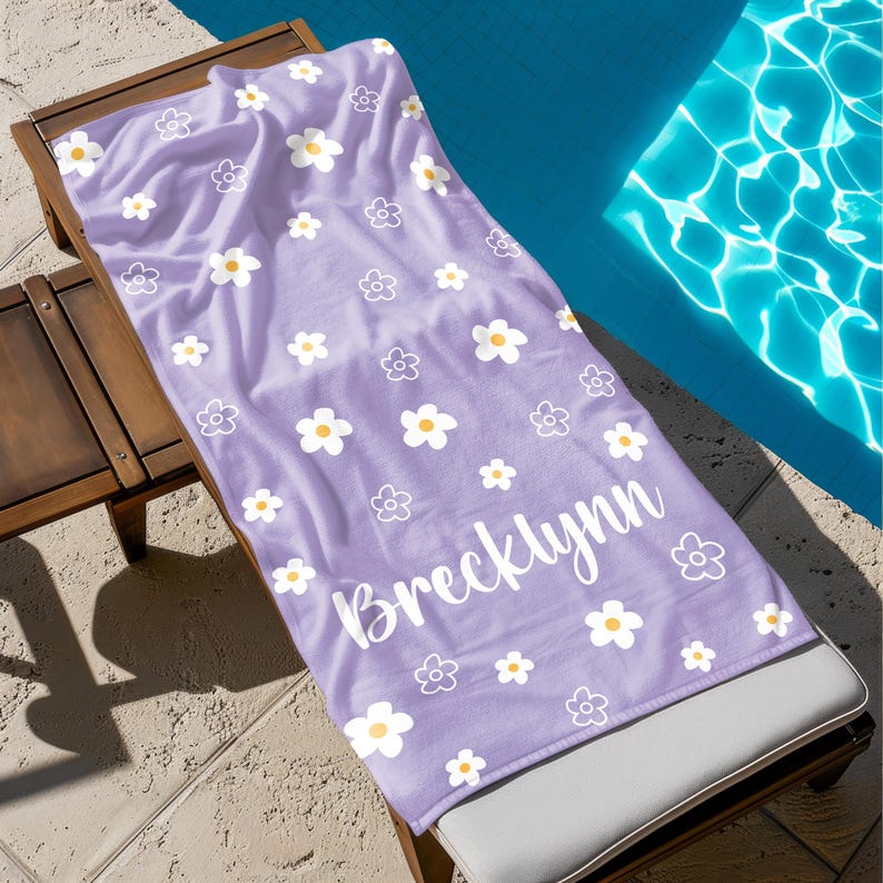Daisy Custom Beach Towel, Groovy Personalized Pool Towel, Bachelorette Bridesmaid Gifts