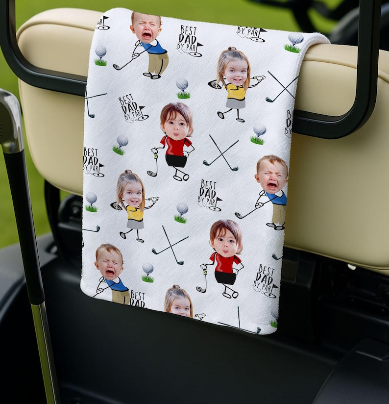 Custom Photo Golf Towel With Baby Face, Custom Dad Golf Towel With Kids Faces