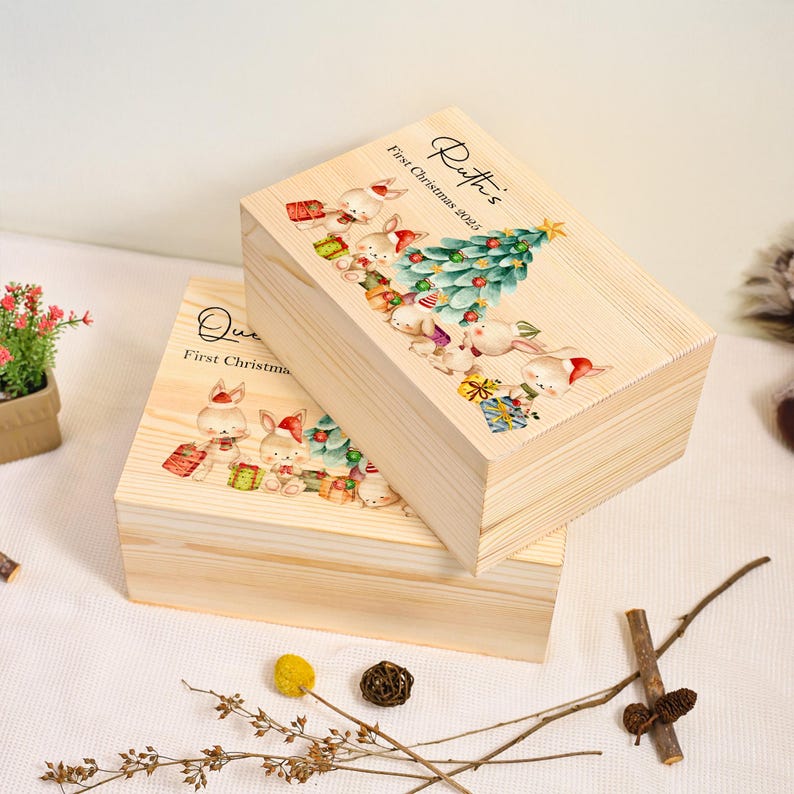 Cute Rabbits Design First Christmas Gift Box for Baby Boy/Girl