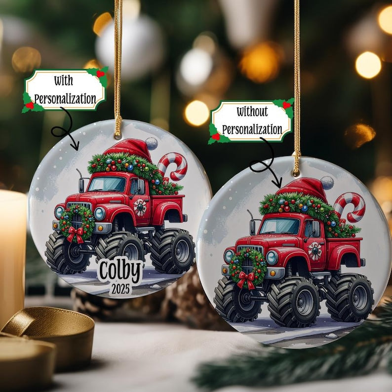 Personalized Monster Truck Ornament, Ornament For Boys