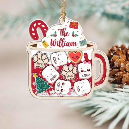 4D Shake Family Ornament With Pets, Custom Marshmallows Family Shaker Ornament
