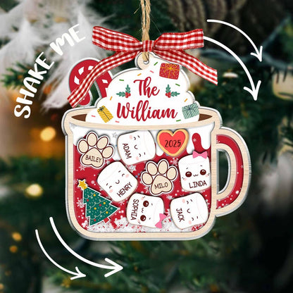 4D Shake Family Ornament With Pets, Custom Marshmallows Family Shaker Ornament