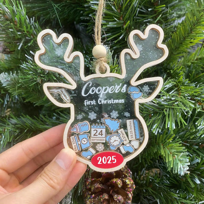Customize Reindeer Baby 1st Christmas Ornament, 4D Shaker Baby Shower Gift