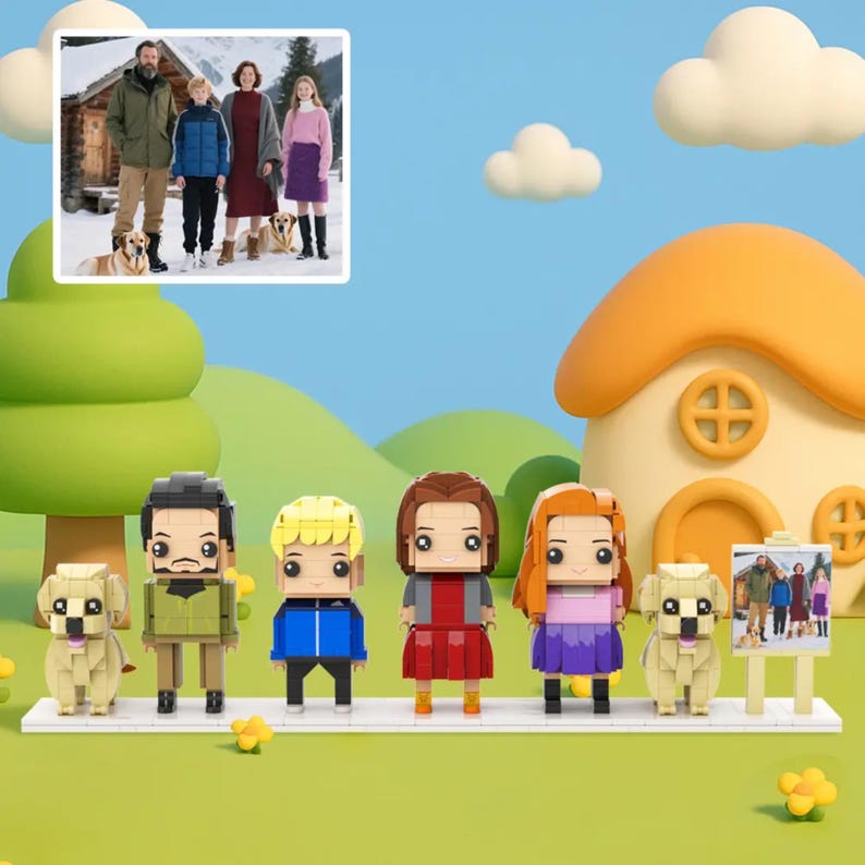 Custom Brick Mini Figures of You and Pets