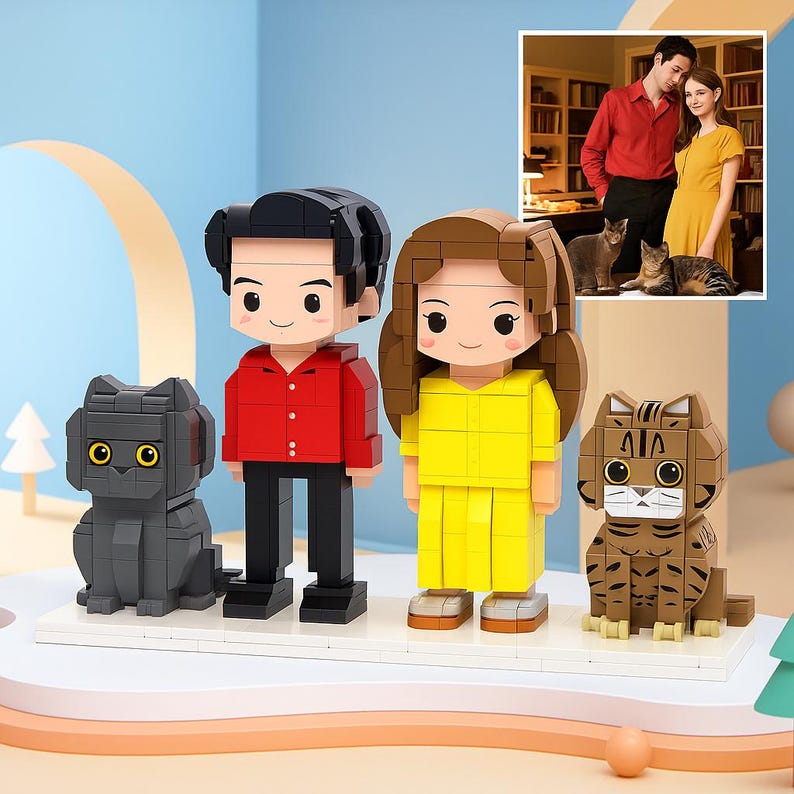 Custom Brick Mini Figures of You and Pets