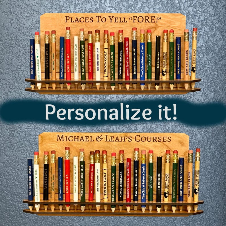 Personalized Golf Pencil Holder, Wall Display for 23 Pencils