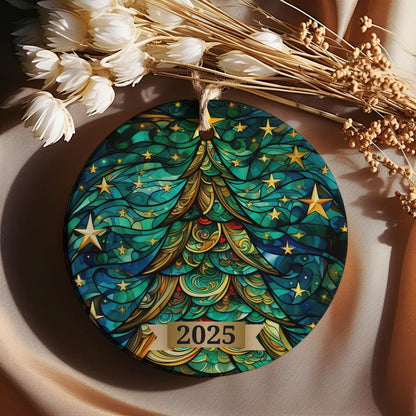 Custom  Christmas Tree Ornament 2025, Stained Glass Holiday Decoration