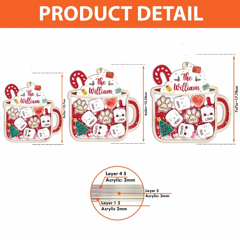 4D Shake Family Ornament With Pets, Custom Marshmallows Family Shaker Ornament