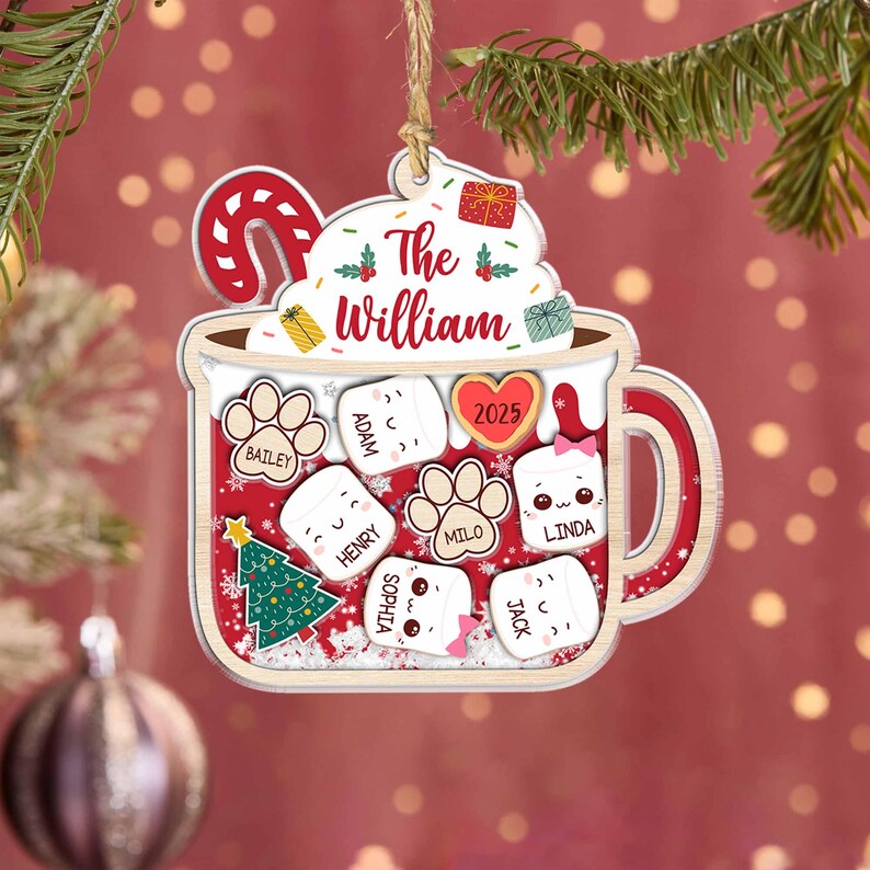 4D Shake Family Ornament With Pets, Custom Marshmallows Family Shaker Ornament