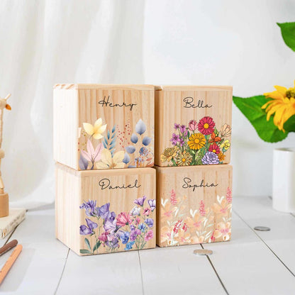 Custom Saving Bank with Kid Name, Flower Wooden Money Box Gift