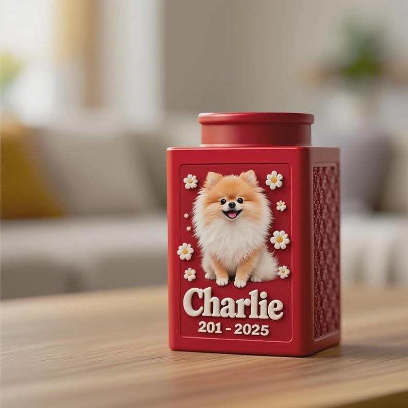 Personalized Metal Dog Urn for Ashes, Custom 3D Pet Portrait Memorial Urn