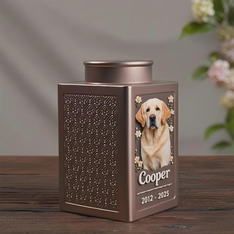 Personalized Metal Dog Urn for Ashes, Custom 3D Pet Portrait Memorial Urn