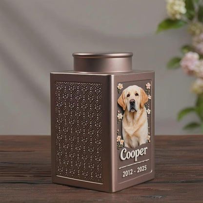 Personalized Metal Dog Urn for Ashes, Custom 3D Pet Portrait Memorial Urn