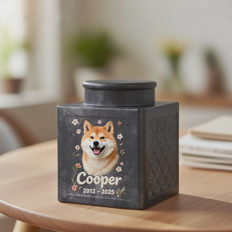 Personalized Metal Dog Urn for Ashes, Custom 3D Pet Portrait Memorial Urn