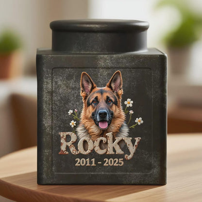 Personalized Metal Dog Urn for Ashes, Custom 3D Pet Portrait Memorial Urn