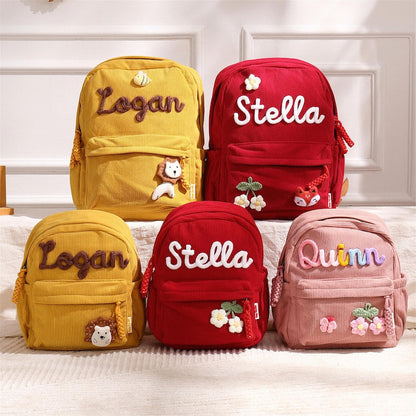 Personalized Corduroy Kids Backpack: Custom Name Schoolbag