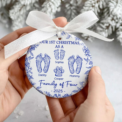 Custom  Family of 4 First Christmas Keepsake with Footprints