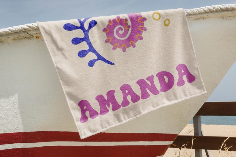 Personalized Crab Beach Towel, Seahorse/Fish/Dolphin Name Towel for Child