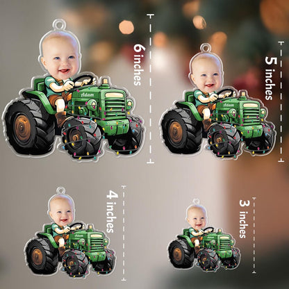 Custom Farmer Baby Face Photo Ornament, Personalized Tractor Ornament