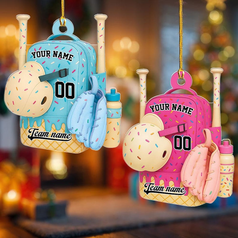 Baseball Bag Personalized Christmas Ornament Ice Cream Drip Baseball