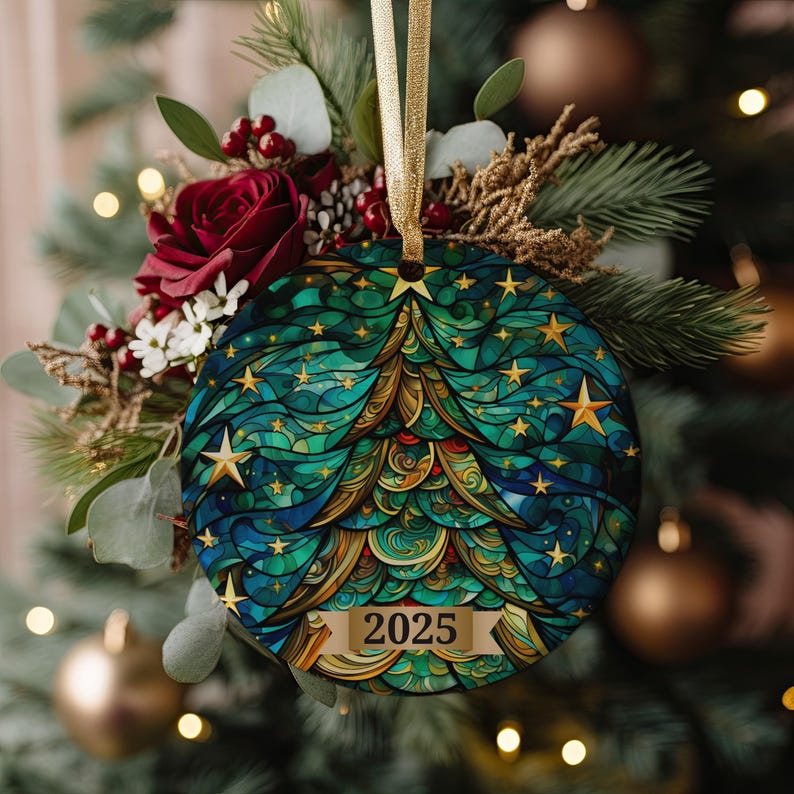 Custom  Christmas Tree Ornament 2025, Stained Glass Holiday Decoration