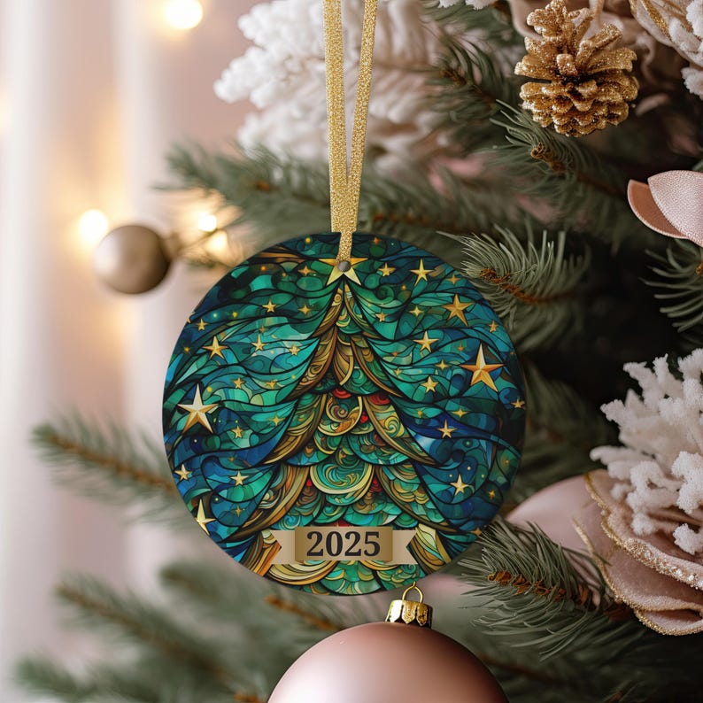 Custom  Christmas Tree Ornament 2025, Stained Glass Holiday Decoration