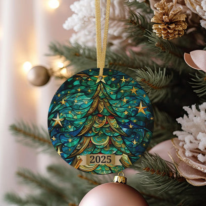 Custom  Christmas Tree Ornament 2025, Stained Glass Holiday Decoration