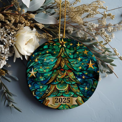 Custom  Christmas Tree Ornament 2025, Stained Glass Holiday Decoration