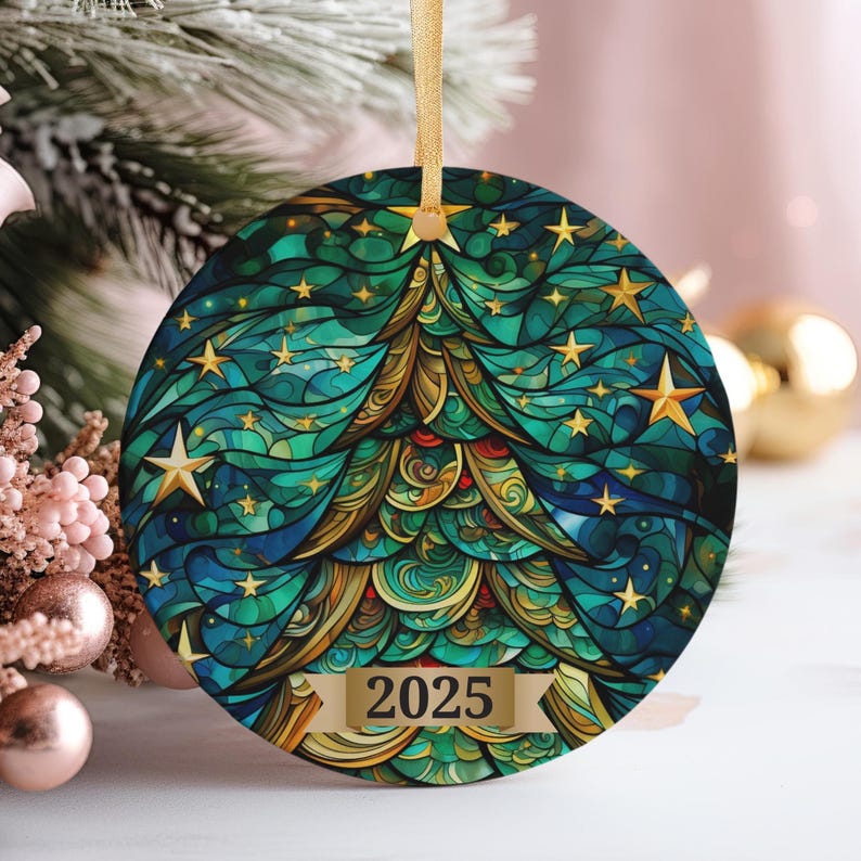 Custom  Christmas Tree Ornament 2025, Stained Glass Holiday Decoration