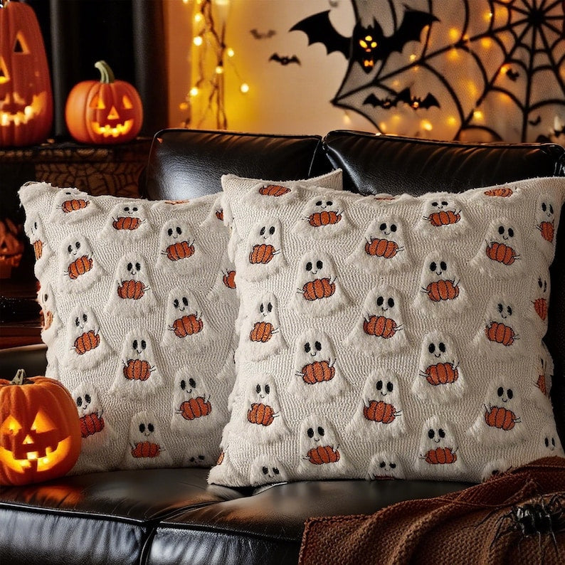 Cute Halloween Pillow Covers, Spooky Ghost Pumpkin Bat Pillow Covers