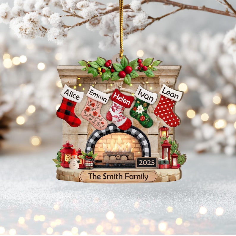 Custom Family Christmas Stockings Ornament, Fireplace Ornament,