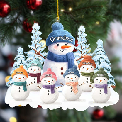 1 -8 Names Christmas Ornament, Acrylic Snowman Grandkid Ornament