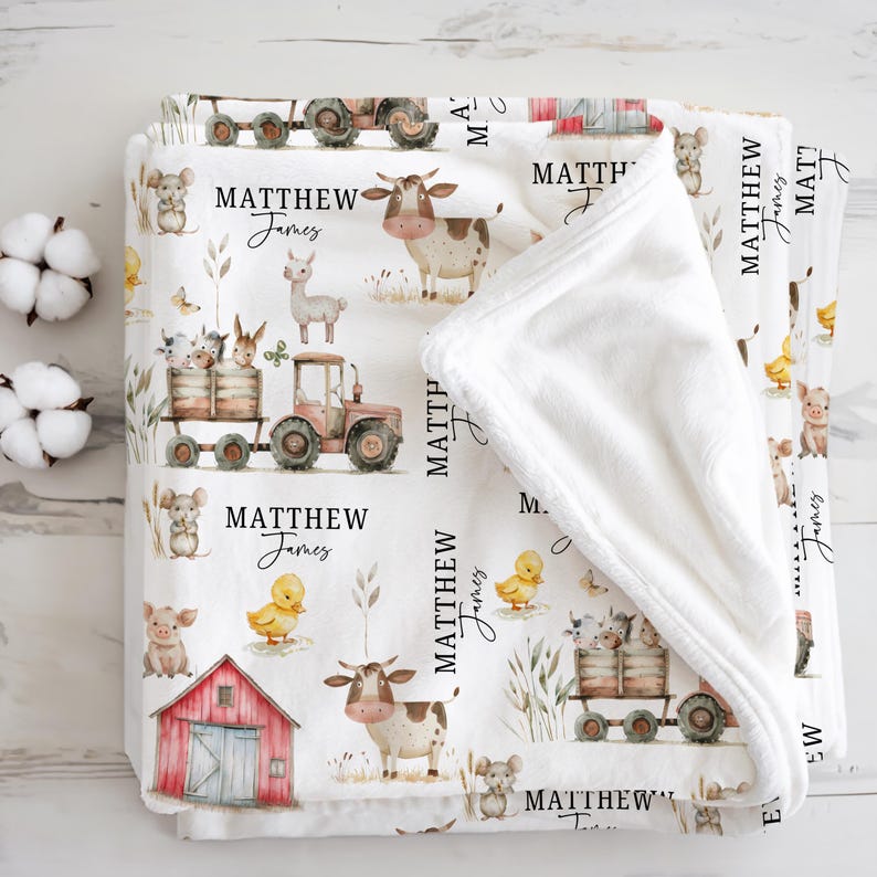 Personalized Farm Animal Baby Name Custom Blanket Gift Idea For Baby