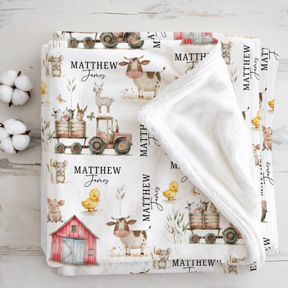 Personalized Farm Animal Baby Name Custom Blanket Gift Idea For Baby