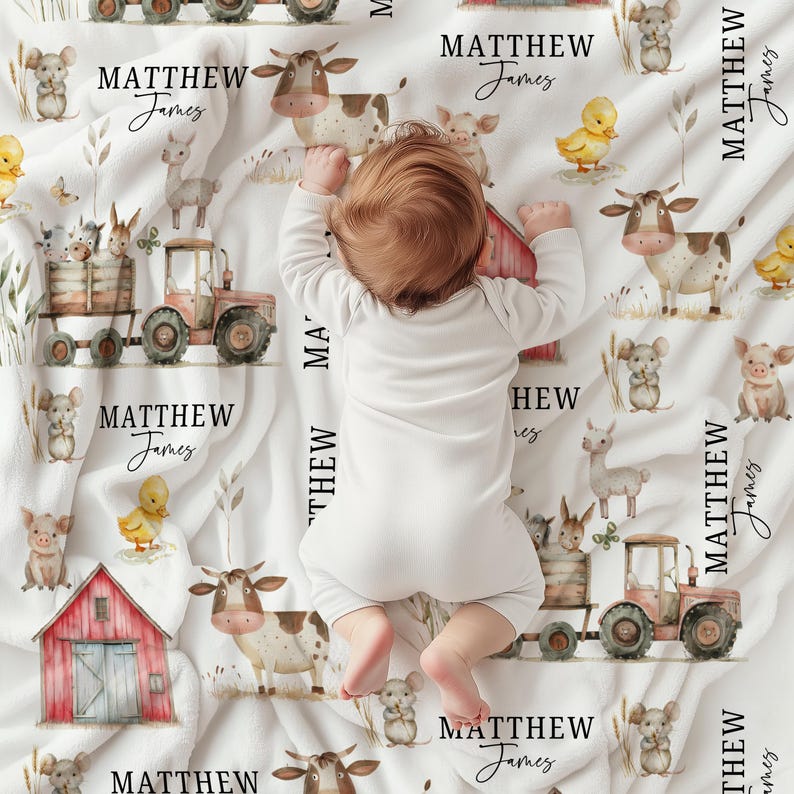 Personalized Farm Animal Baby Name Custom Blanket Gift Idea For Baby
