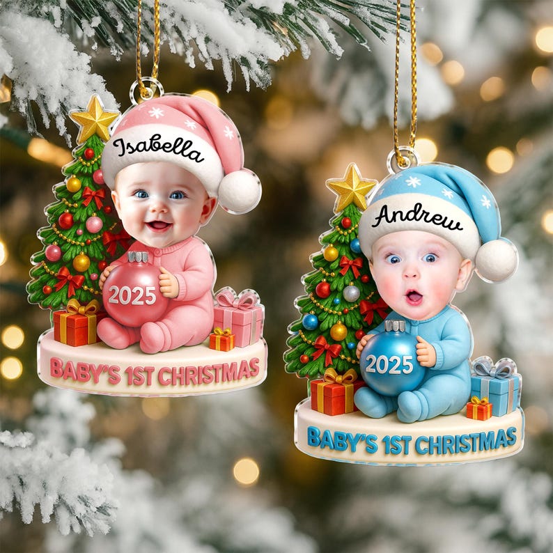 Baby's First Christmas Ornament: Custom Baby Face Acrylic Ornament
