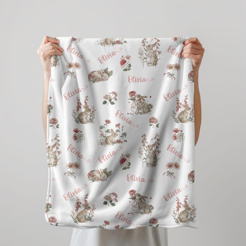 Personalized Rabbit Custom Kids Name Easter Blanket