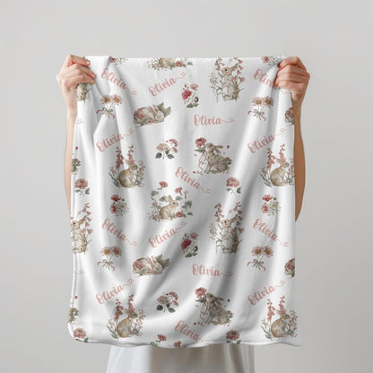 Personalized Rabbit Custom Kids Name Easter Blanket