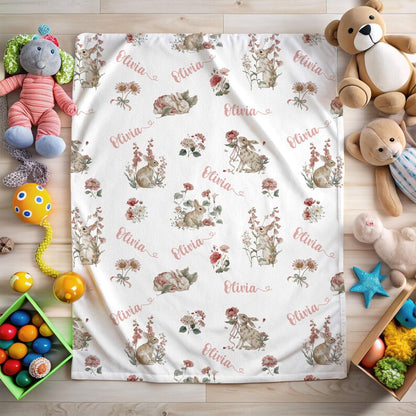Personalized Rabbit Custom Kids Name Easter Blanket