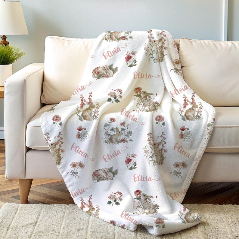 Personalized Rabbit Custom Kids Name Easter Blanket