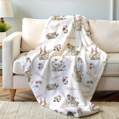 Personalized Rabbit Custom Kids Name Easter Blanket