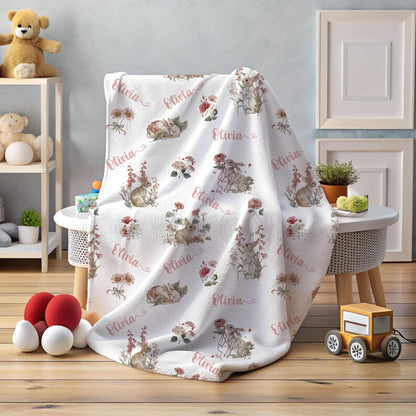 Personalized Rabbit Custom Kids Name Easter Blanket