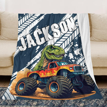 Personalized Monster Truck Kids Blanket - Custom Boys Name Throw