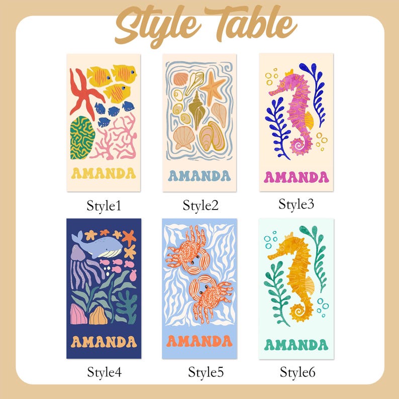 Personalized Crab Beach Towel, Seahorse/Fish/Dolphin Name Towel for Child